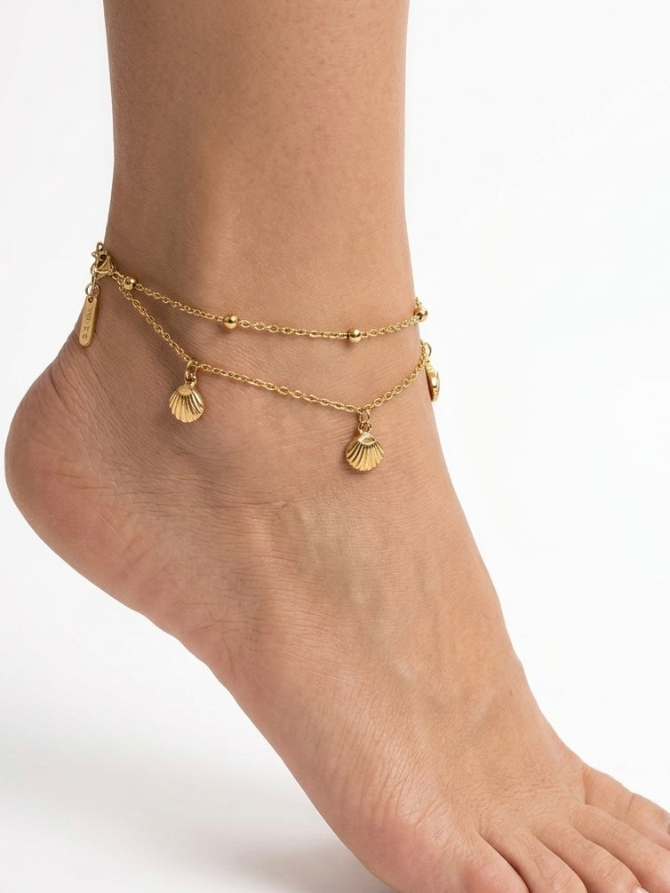 Bracelet de Cheville Double Chaîne Coquillages