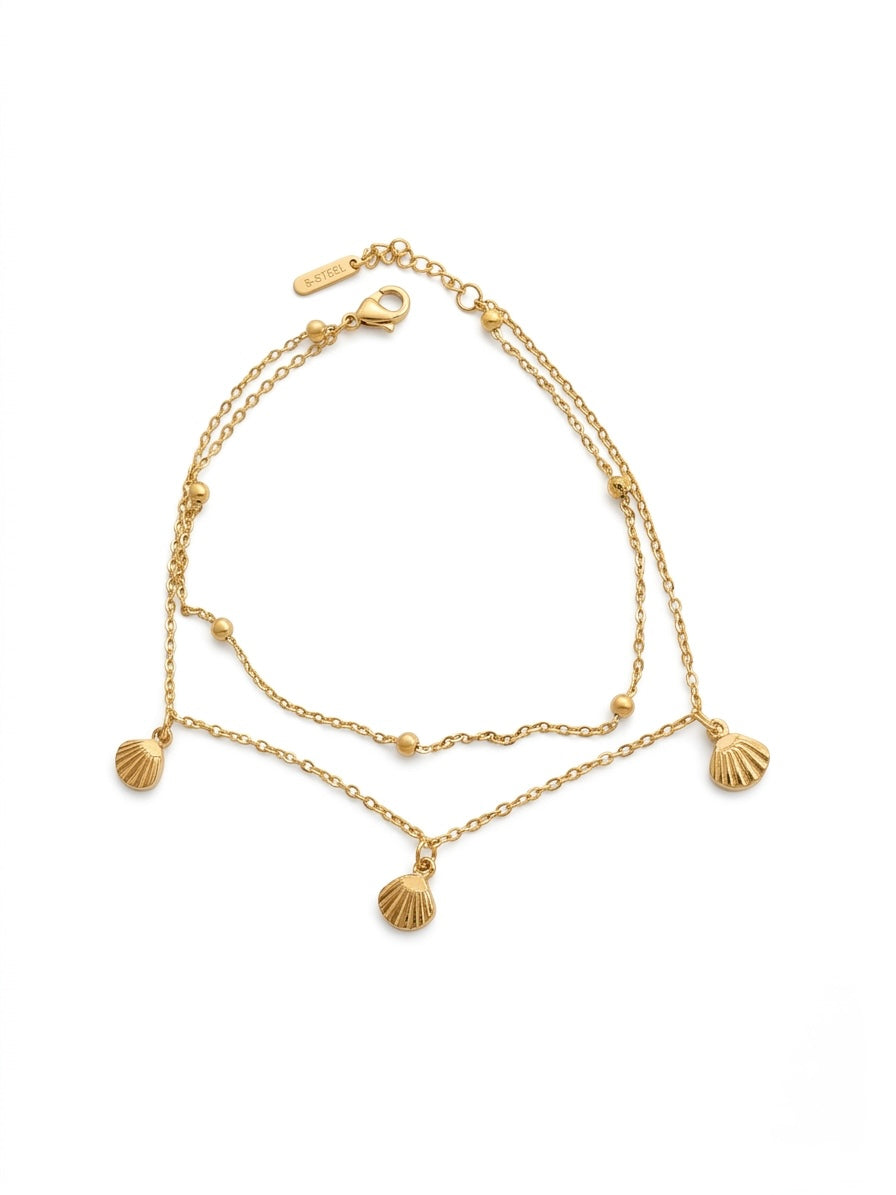 Bracelet de Cheville Double Chaîne Coquillages