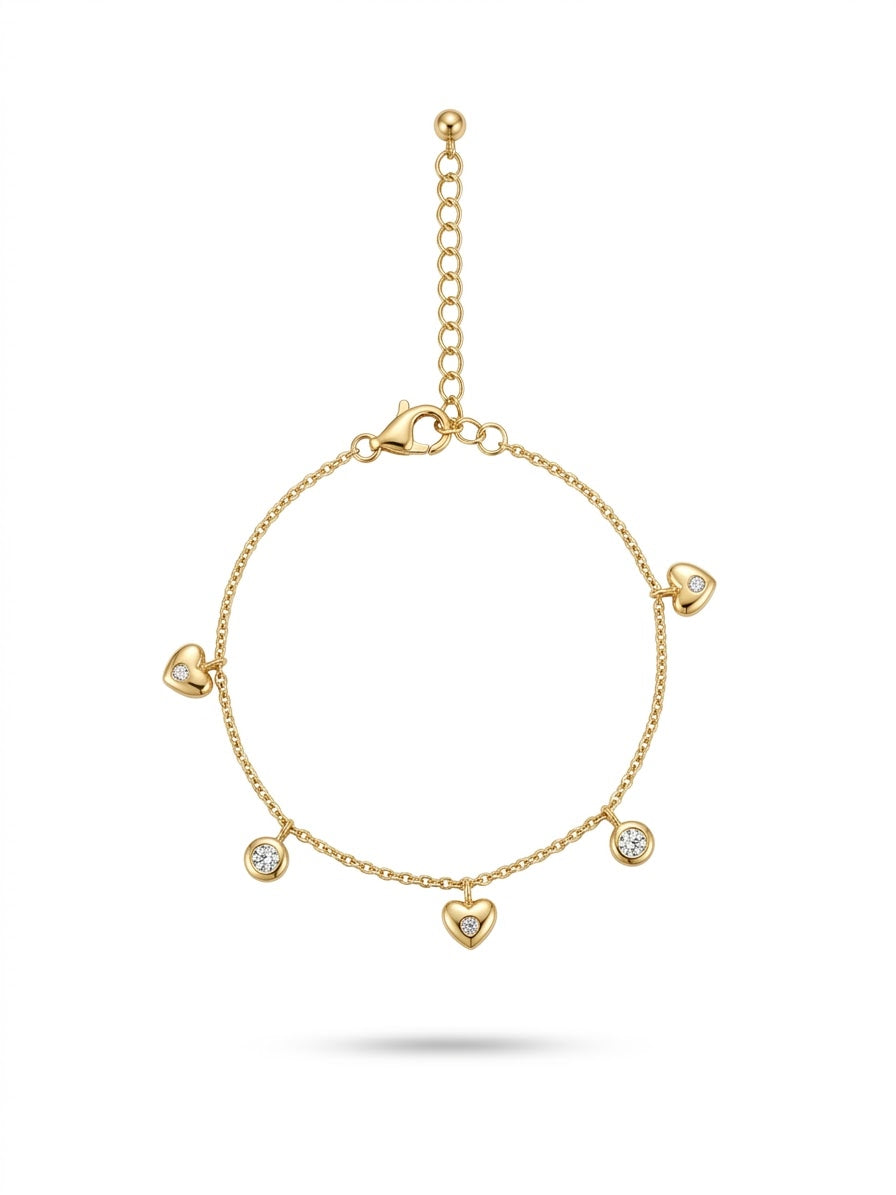 Bracelet Charms Cœurs & Solitaires