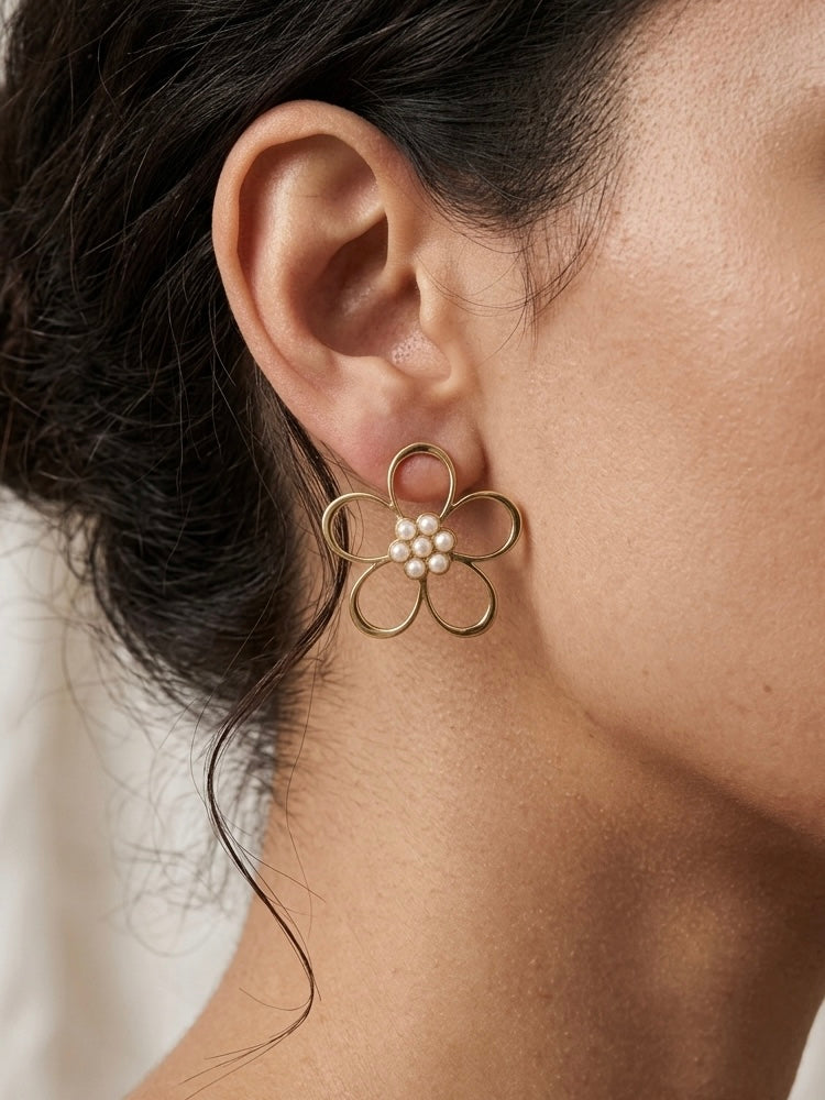 Boucles d'Oreilles Fleur & Perles