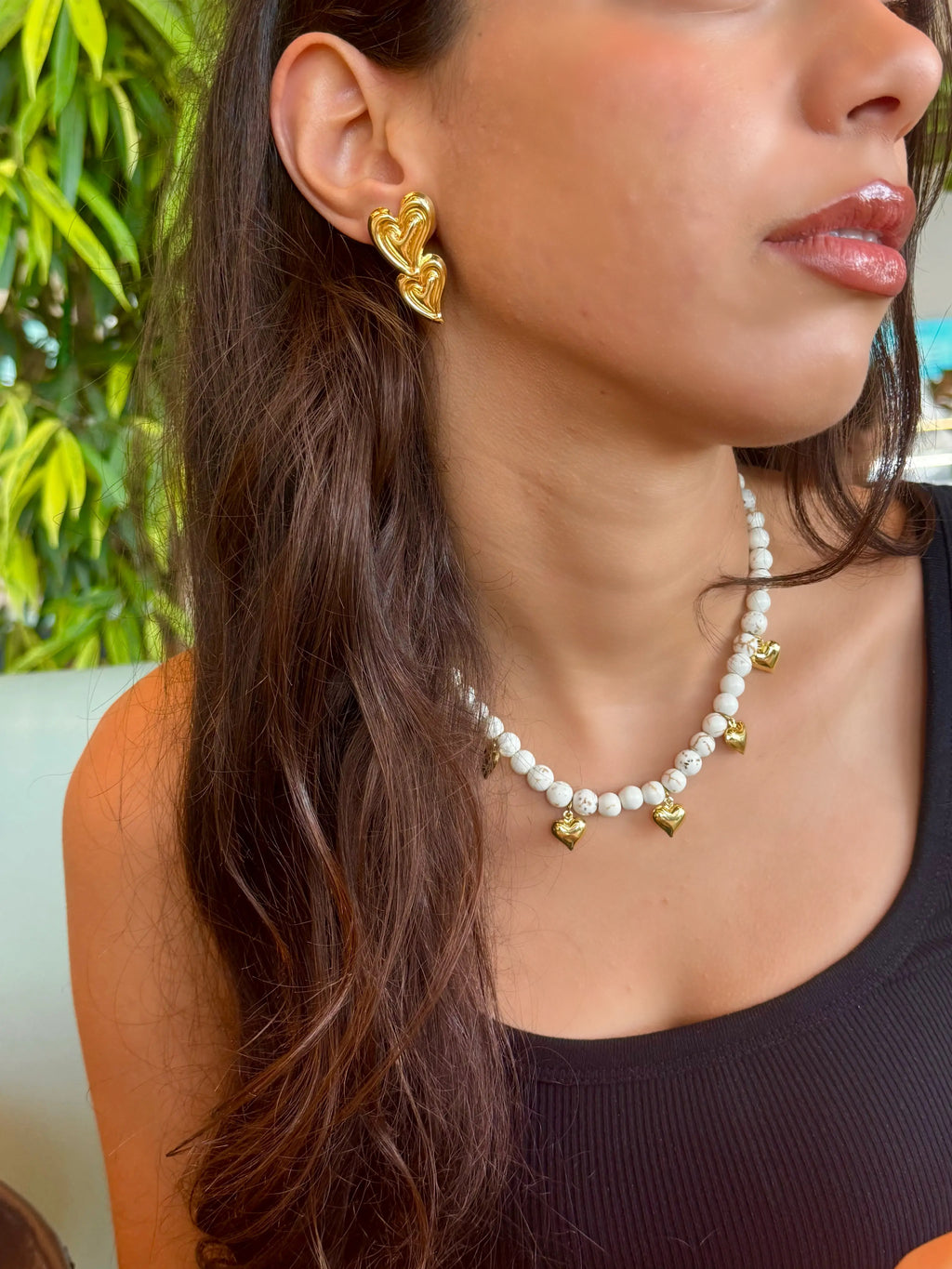 Collier Howlite & Cœurs Gonflés