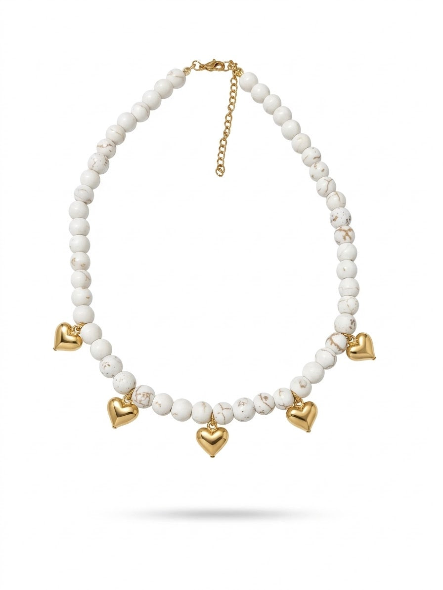 Collier Howlite & Cœurs Gonflés
