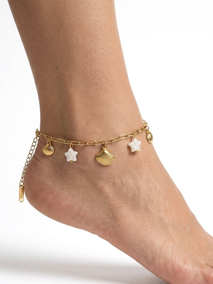 Bracelet de Cheville Coquillages & Étoiles Nacrées