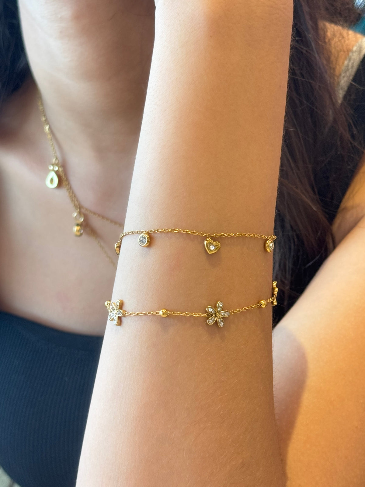 Bracelet Charms Cœurs & Solitaires