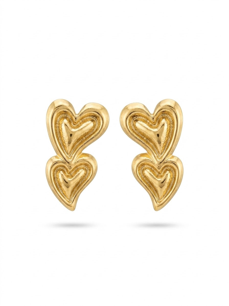 Boucles d'Oreilles Duo de Cœurs Bombés