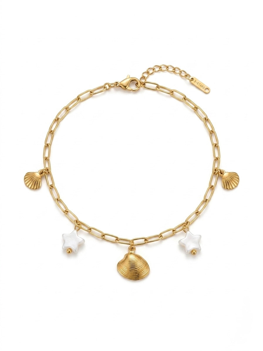 Bracelet de Cheville Coquillages & Étoiles Nacrées