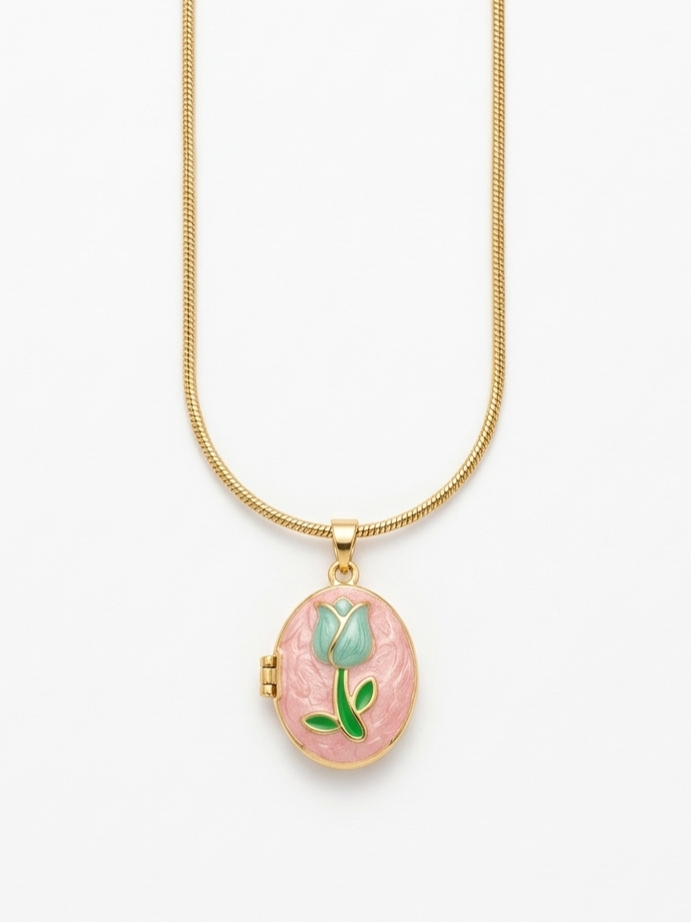 Collier Ovale Tulipe Rose