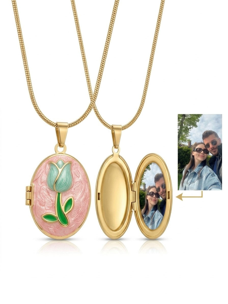 Collier Ovale Tulipe Rose